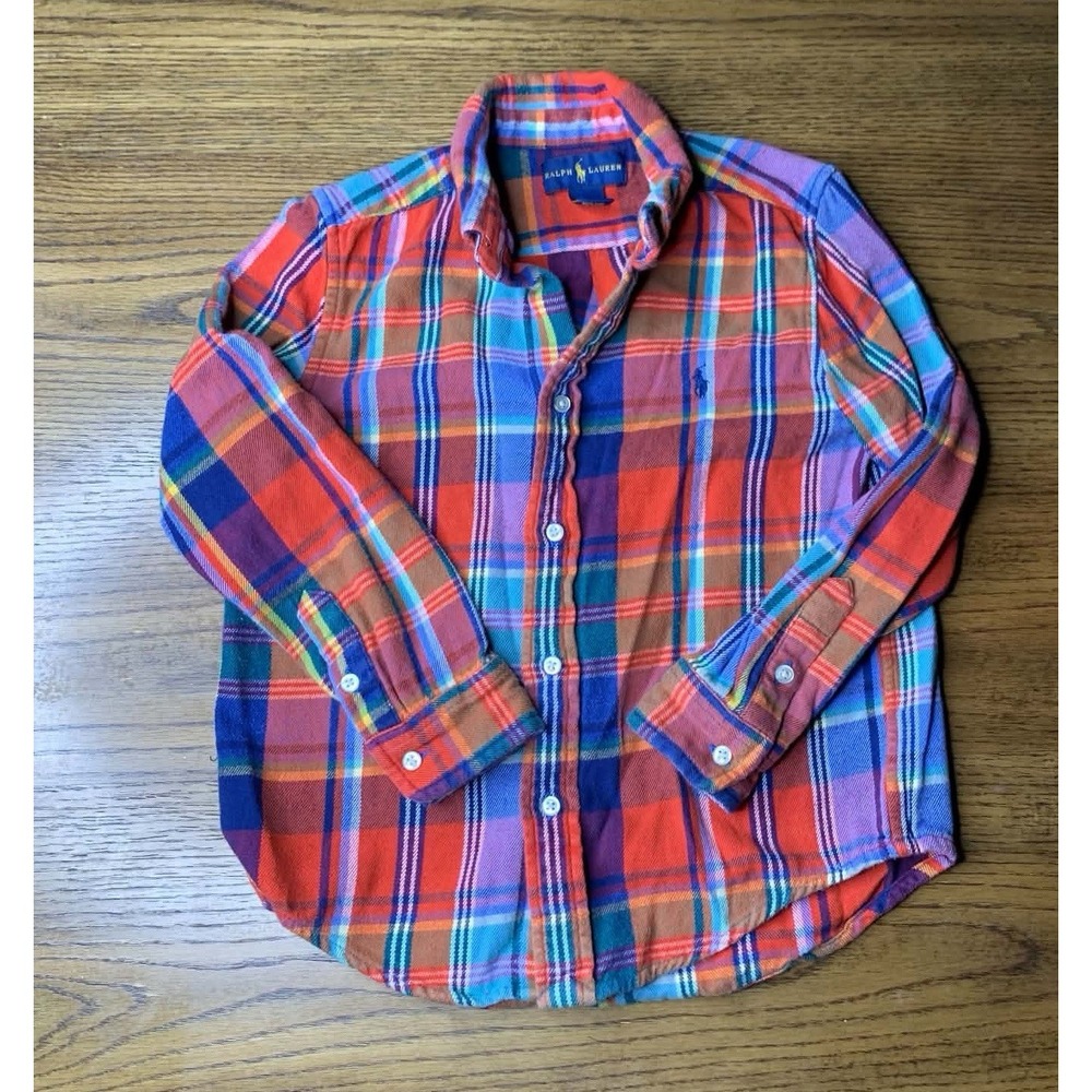 Ralph Lauren Boys Multicolor Plaid Flannel Button Down Shirt Size 6
